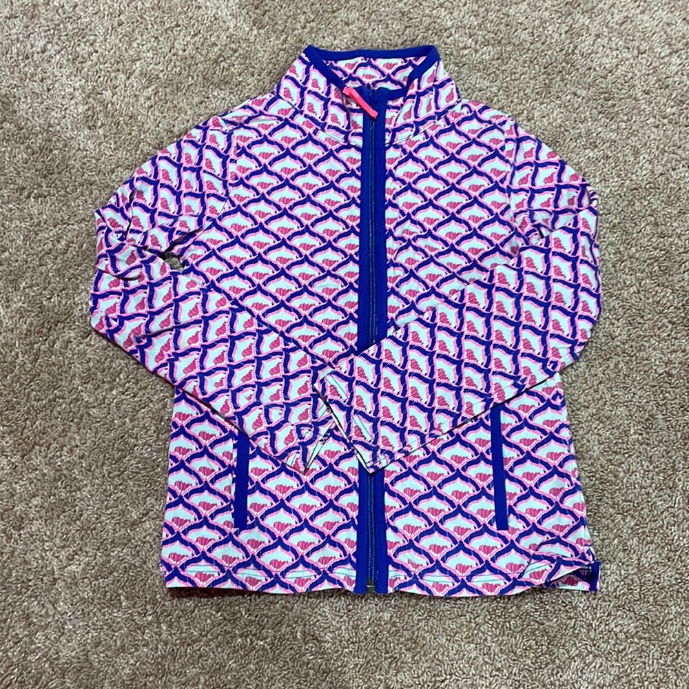pink blue and teal zip up jacket